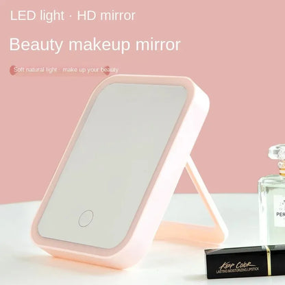 Portable Folding Lighted Makeup Mirror - Rechargeable LED, Tabletop Vanity Mirror,