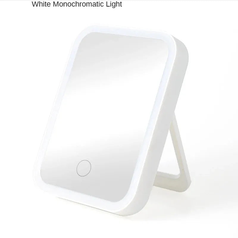 Portable Folding Lighted Makeup Mirror - Rechargeable LED, Tabletop Vanity Mirror,