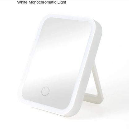 Portable Folding Lighted Makeup Mirror - Rechargeable LED, Tabletop Vanity Mirror,